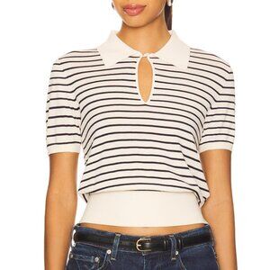 Frame Keyhole Polo in Cream Multi Striped Size Medium